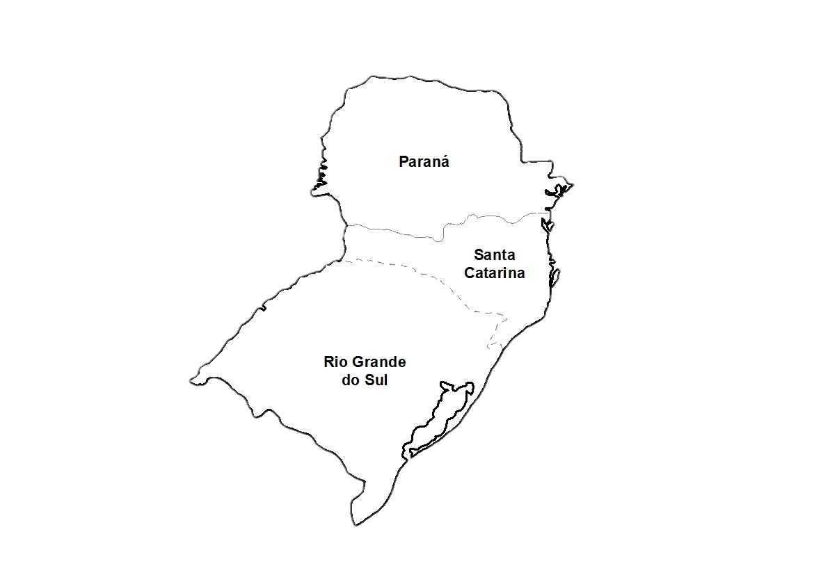 Mapa da região Sul do Brasil — Paraná, Santa Catarina e Rio Grande do Sul